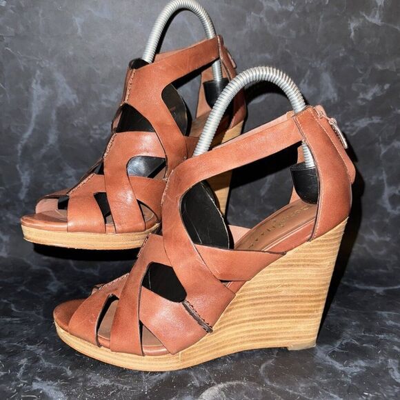 Cole Haan Kimry Brown Leather Comfort Zip High Wedge Shoe Women’s Size 8B - Picture 1 of 8